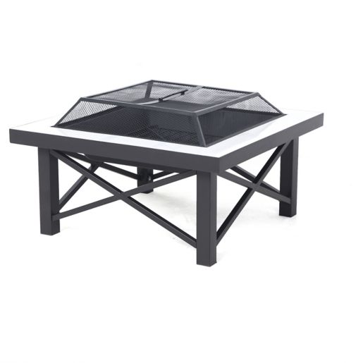 W Home™ Stonington Tile-Top Steel Wood-Burning Fire Pit with Protective Cover