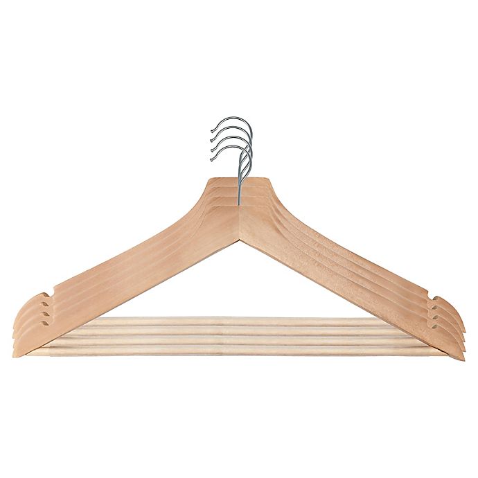 Squared Away™ Wood Suit Hangers in Blonde with Pant Hanging Bar and Chrome Hook (Set of 4)