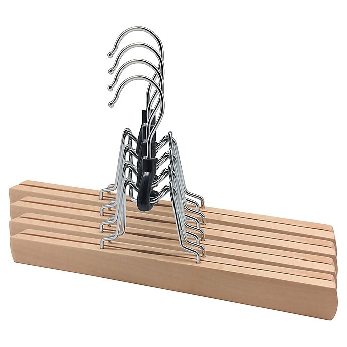 Squared Away™ Wood Pant/Skirt Clamp Hangers in Blonde with Black Hardware (Set of 4)