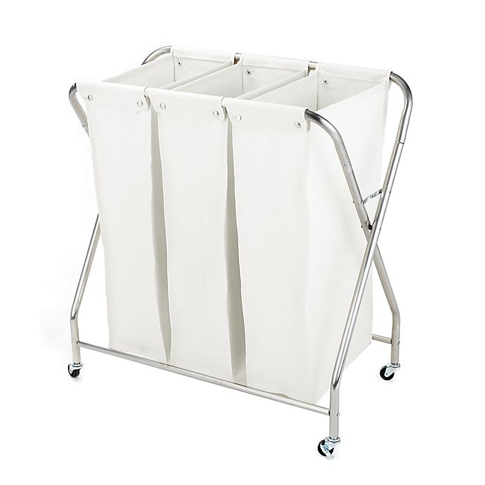 3 Bag Rolling Laundry Basket Sorter Hamper Storage Clothes Bin Cart with Wheels 
