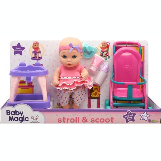 Baby Magic Stroll Scoot Baby Doll 9 Piece Playset Bed Bath Beyond