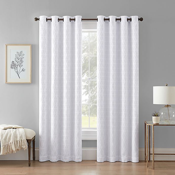 Wamsutta® Textured Geometric Grommet 100% Blackout Window Curtain Panel in White (Single)