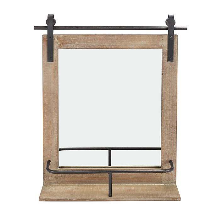 Danya B.™ Rustic 19.8-Inch x 25-Inch Industrial Barn Door Wall Mirror with Shelf