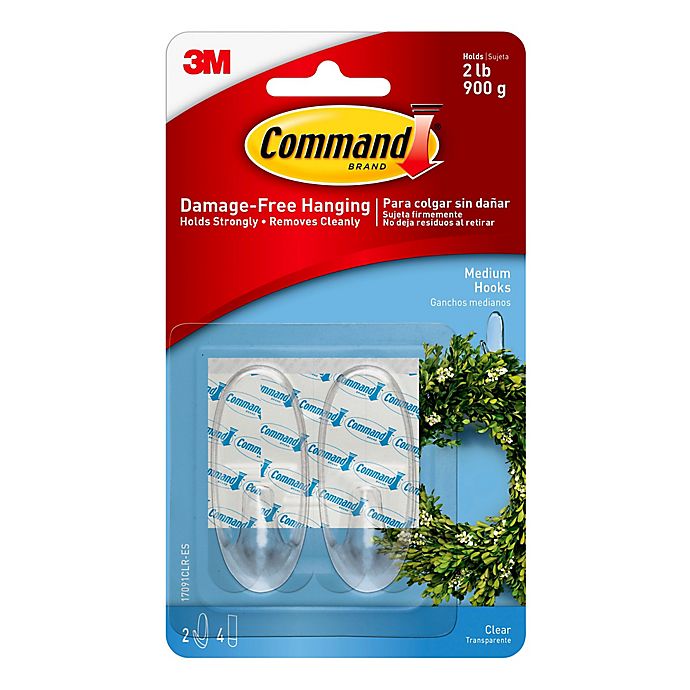 3M Command™ Damage-Free Hanging Medium Wall Hooks in Clear (Set of 2)