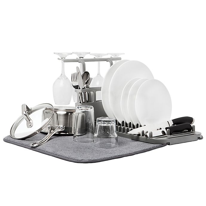 Umbra® U Dry Dish Rack with Stemware Holder and Mat in Charcoal