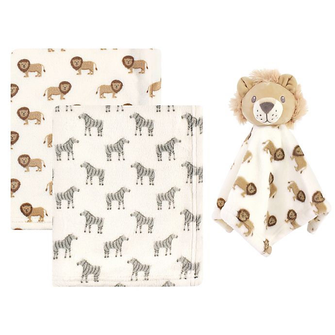 Hudson Baby® 3-Piece Baby Blanket with Plush Lion Security Blanket Set in Brown