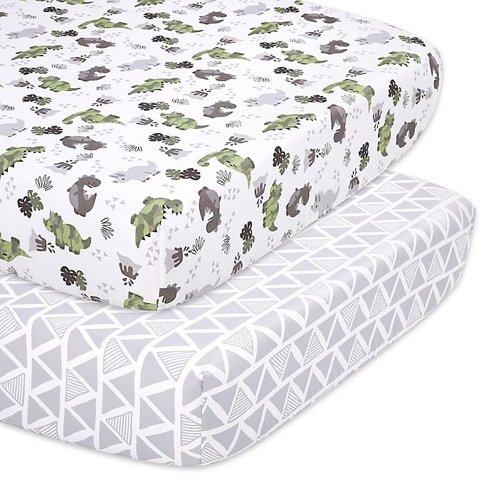 The Peanutshell™ 2-Piece Dino Fitted Crib Sheets in Green/Grey