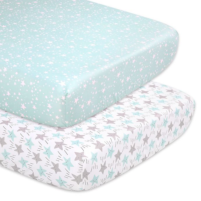 The Peanutshell™ 2-Pack Stars Fitted Crib Sheets in Grey/Mint