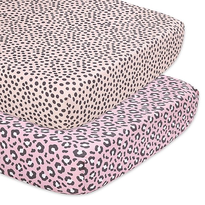 The Peanutshell™ 2-Pack Animal Print Fitted Crib Sheets in Ivory/Black