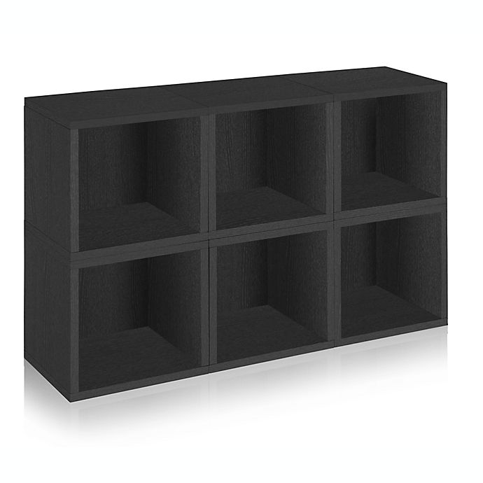 Way Basics Tool-Free Assembly Stackable Storage Cubes and Bookcase in Black (Set of 6 Cubes)