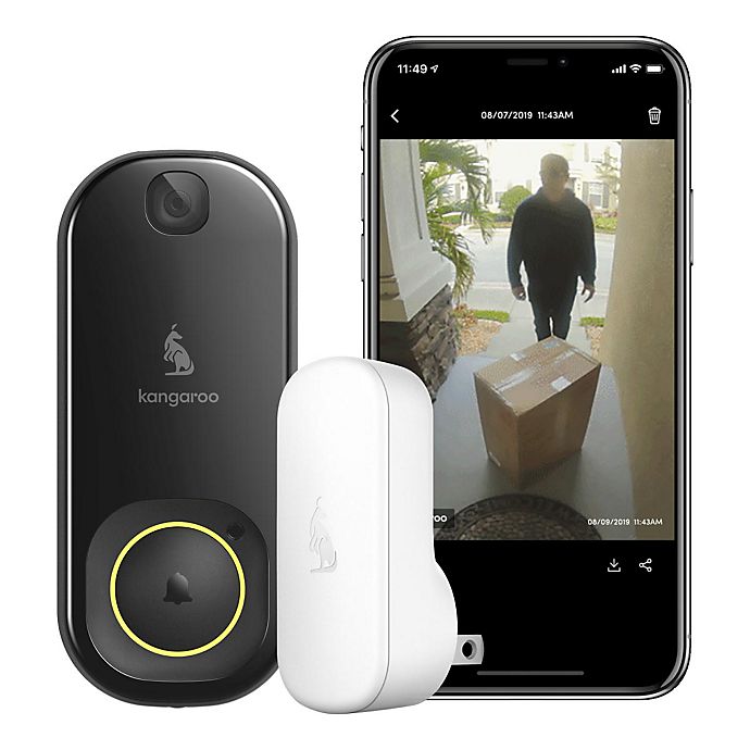Kangaroo Doorbell Camera + Chime + Porch Protection Plan Security System in Black
