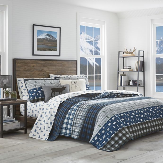 Blue Details about   Eddie Bauer Lakehouse Plaid Comforter Set Twin 