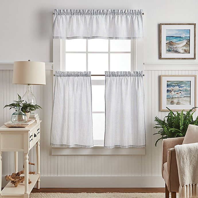 Martha Stewart Ticking Stripe Valance and Window Curtain Tier Pair Set