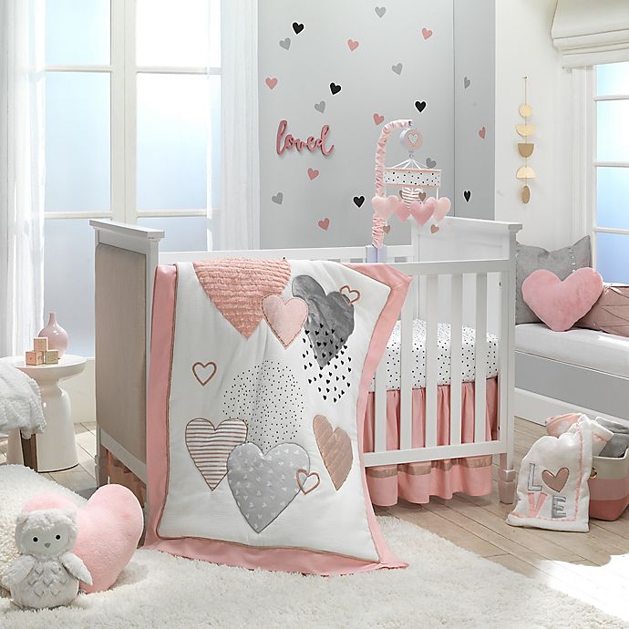 Lambs & Ivy® Heart To Heart 4-Piece Crib Bedding Set in Pink/White