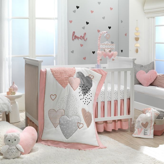 Lambs & Ivy® Heart To Heart 4Piece Crib Bedding Set in Pink/White