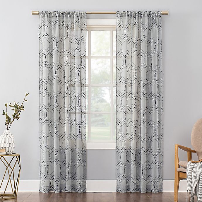 No. 918 Raina Space Dyed Trellis Sheer 84-Inch Curtain Panel in Harbor Blue (Single)