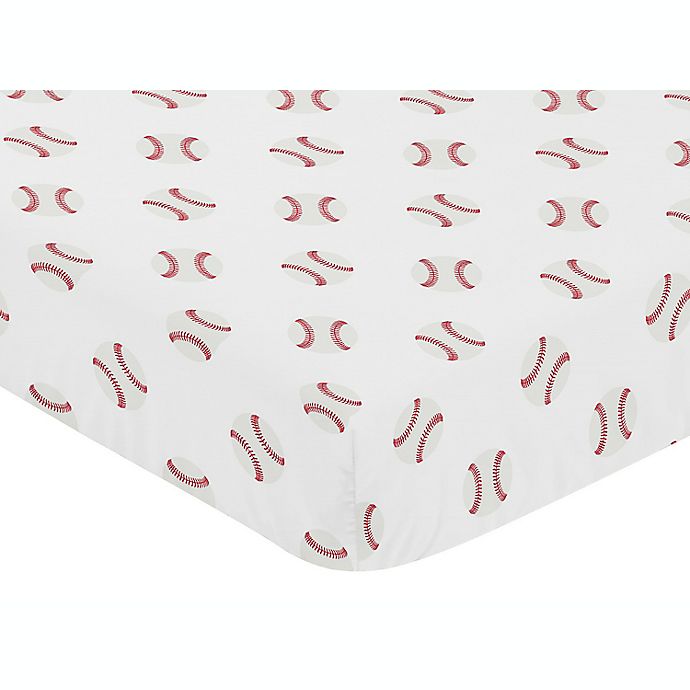 Sweet Jojo Designs® Baseball Patch Fitted Crib Sheet in Red/White