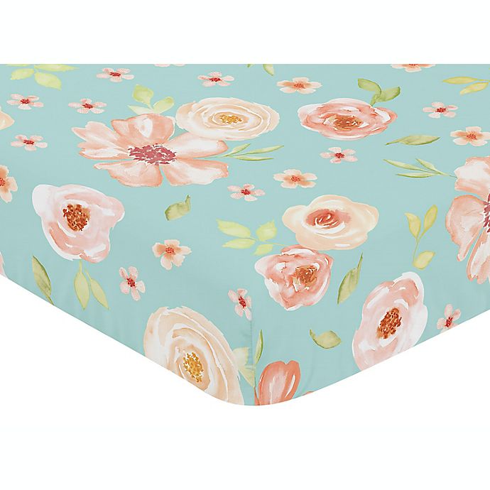 Sweet Jojo Designs Watercolor Floral Fitted Crib Sheet in Turquoise