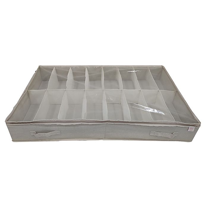 Squared Away™ Under-Bed Canvas Shoe Organizer in Oyster Grey
