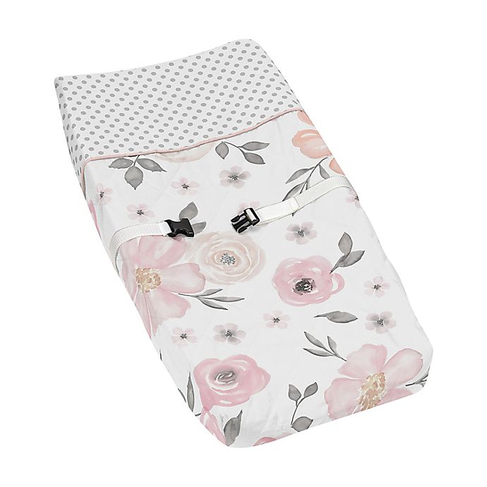 Sweet Jojo Designs Watercolor Floral Changing Pad Cover in Pink/Grey
