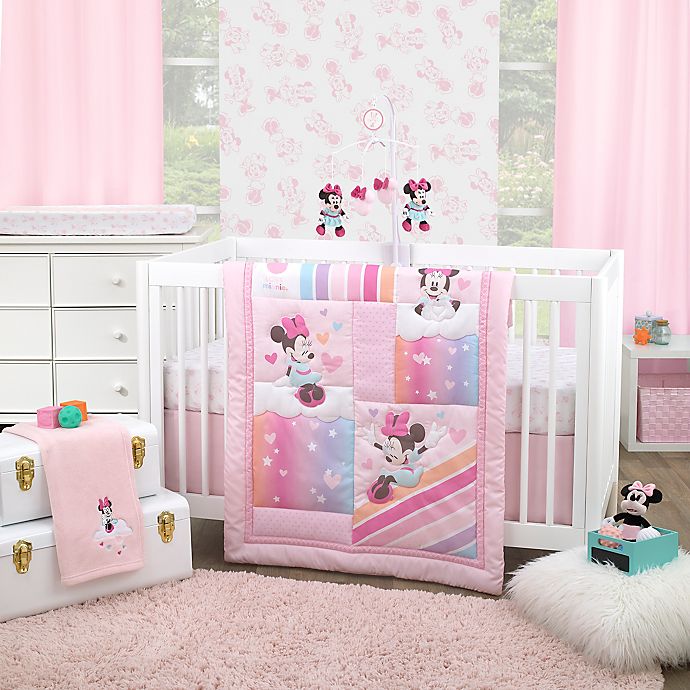 3pc Disney Baby Girls Minnie Mouse Crib Bedding Comforter Set New 