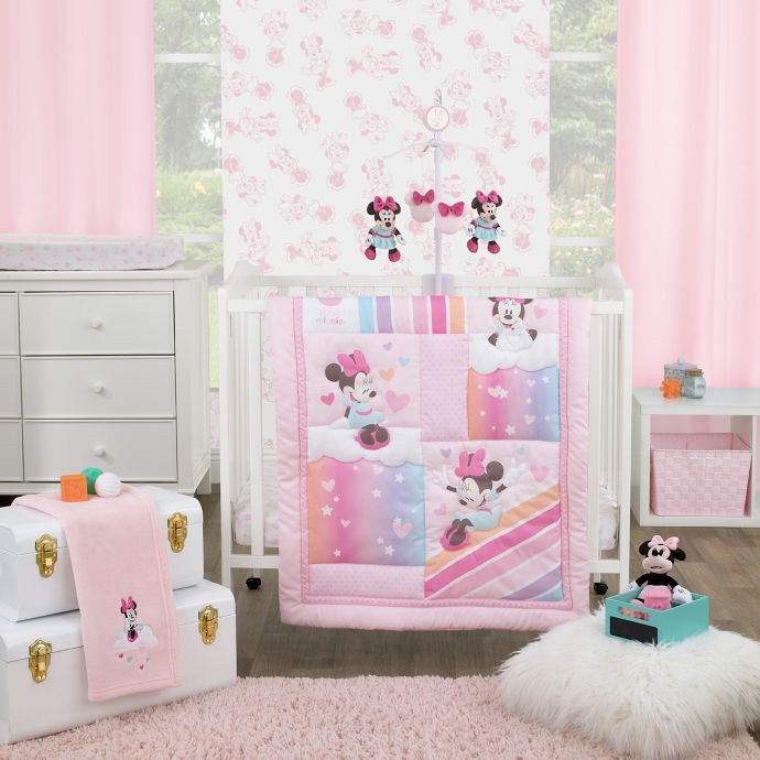 3pc Disney Baby Girls Minnie Mouse Crib Bedding Comforter Set New 