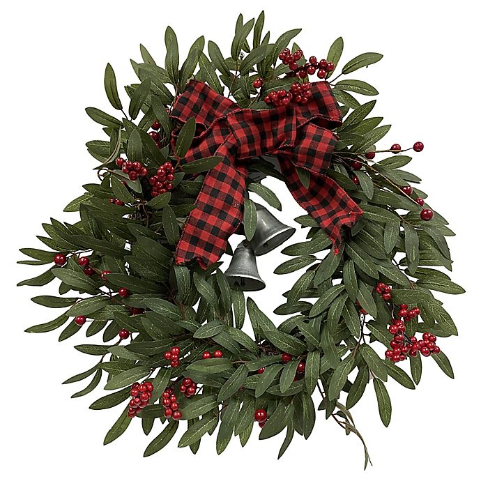Bee & Willow™ 20-Inch Buffalo Plaid Christmas Wreath with Bells in Green