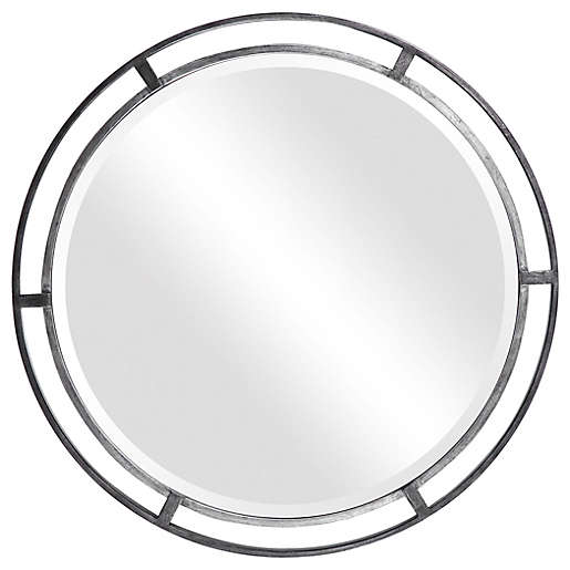 Brittany 30 Inch Round Mirror In Silver, Lattice Hammered Metal Round Wall Mirror