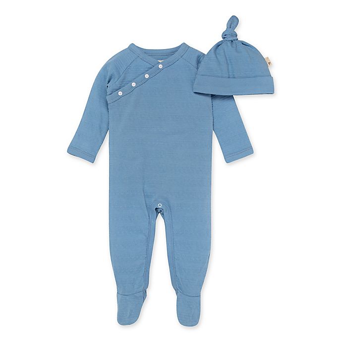 Burt's Bees Baby® Dotted Jacquard Stripe Jumpsuit and Hat Set in Blue