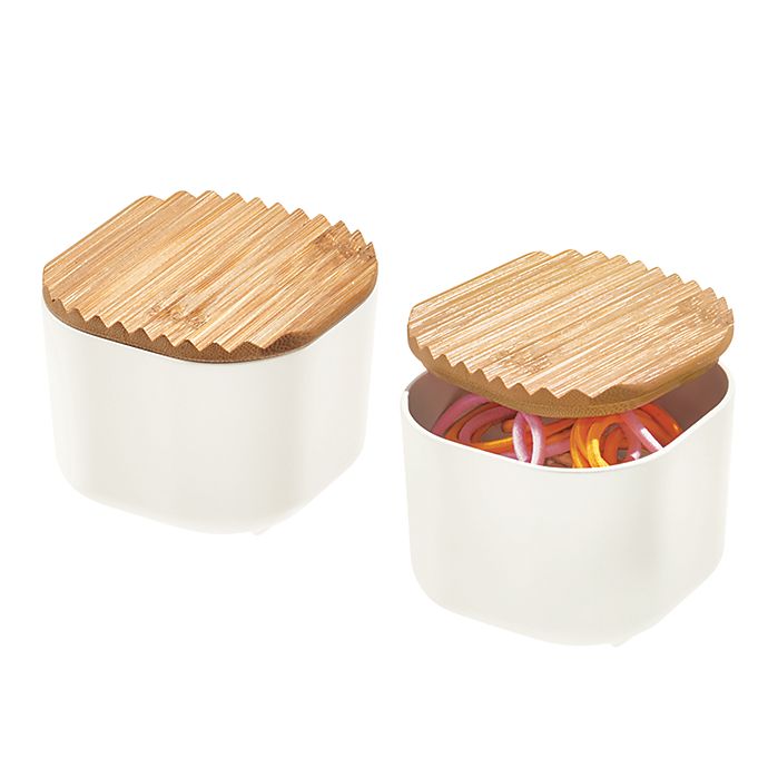 Squared Away™ Small Storage Bins with Bamboo Lids in White (Set of 2)