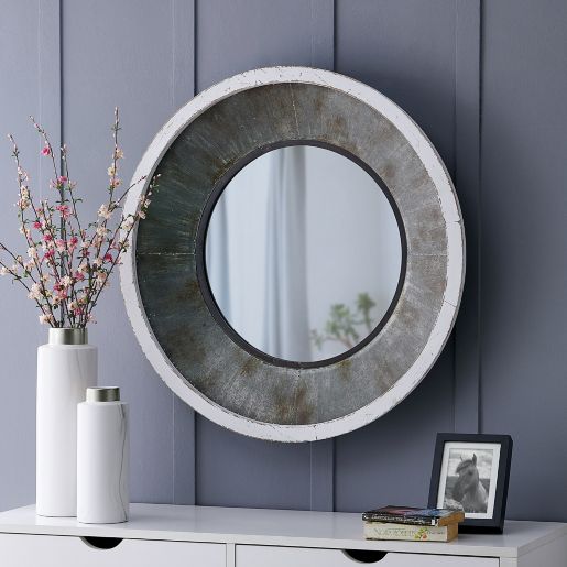 Firstime Co Cedar Hill 31 5 Inch Round Farmhouse Mirror In Grey White Buybuy Baby