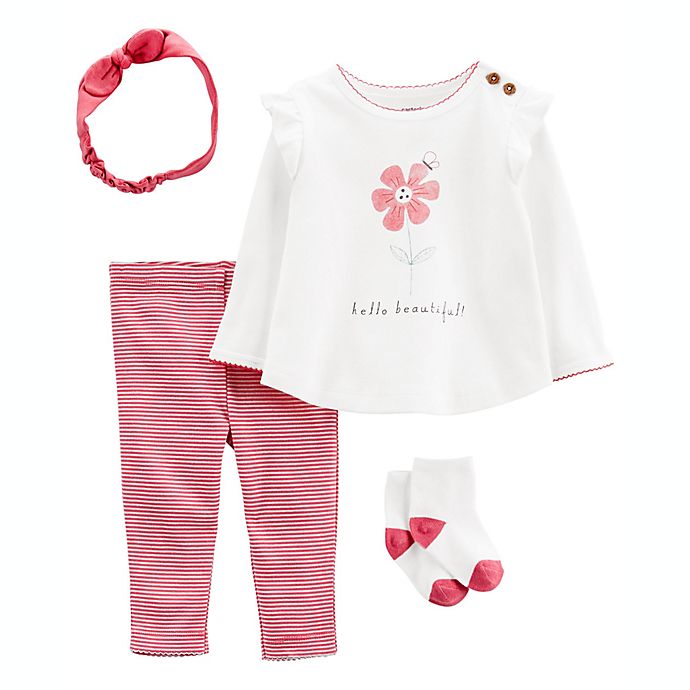 carter's® 4-Piece Hello Beautiful Top, Pant, Sock and Headband Set in Pink