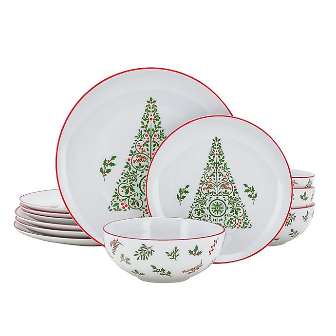 Bee & Willow™ Christmas 12-Piece Dinnerware Set in White/Red
