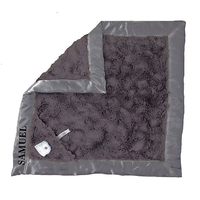 Zalamoon Plush Luxie Pocket Monogram Blanket with Pocket and Holder in Charcoal