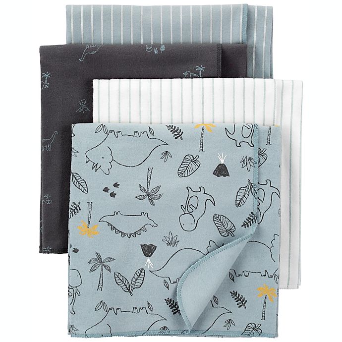 carter's® Newborn 4-Pack Dino Cotton Flannel Receiving Blankets in Blue
