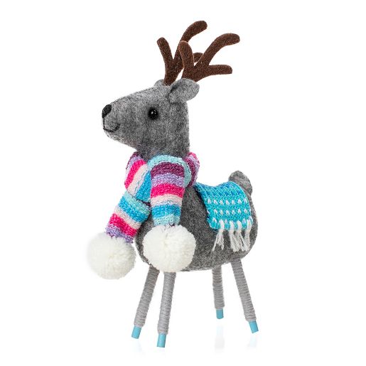 5-Inch Furry Deer Reindeer in Grey/Pink