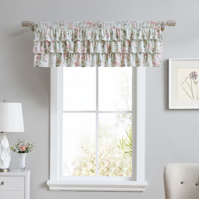 Sheer Rose Embroidered Window Valance Pink Flowers Green Vines Window Treatment 