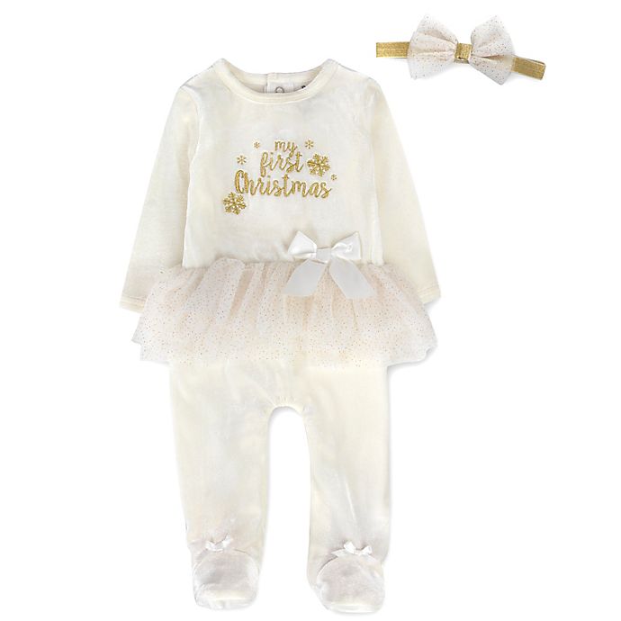 Baby Essentials® My First Christmas Long Sleeve Footie with Tutu in White