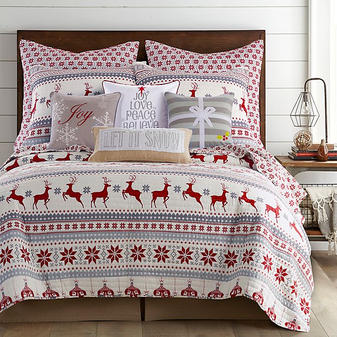 Levtex Home Snowflake Reversible King Quilt Set in Red/White