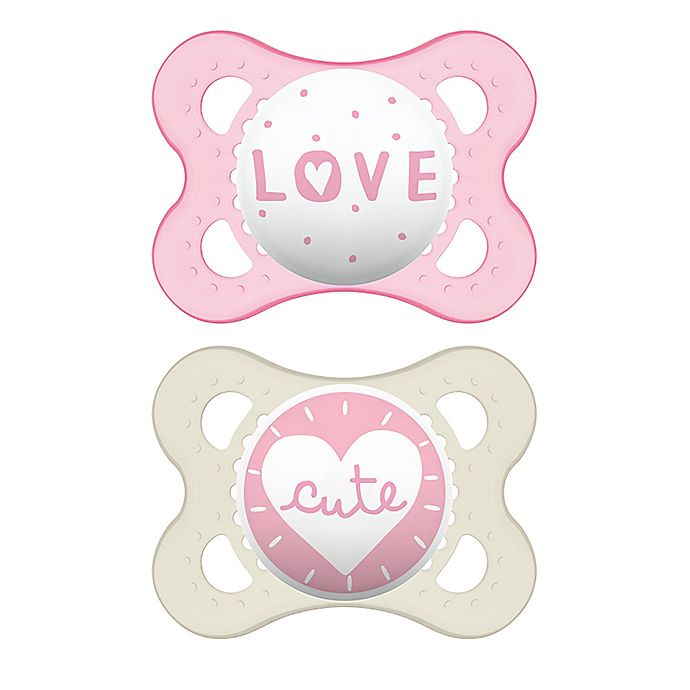 MAM Soothers Pack of 2 Set Silicone Dummy 0-6m Pink Baby Girl I Love Mummy Daddy 
