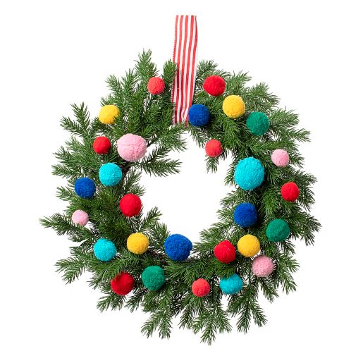 20-Inch Greenery Pom Pom Wreath