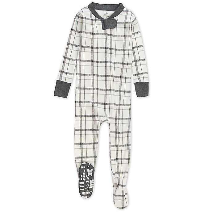 The Honest Company® Plaid Snow Organic Cotton Snug-Fit Footed Pajama in White/Navy