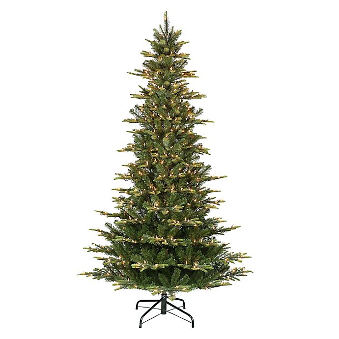 Puleo International 7.5-Foot Slim Fir Pre-Lit Artificial Christmas Tree in Green