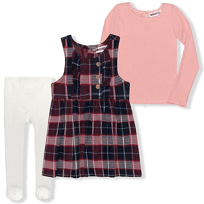 Nannette Baby® 3-Piece Plaid Jumper, Bodysuit and Tights Set in Coral