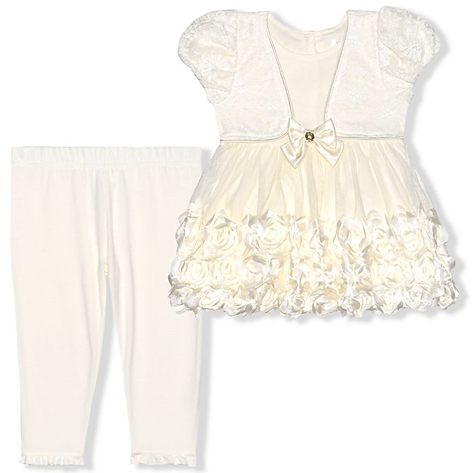 Nanette Baby Rosette Dress and Legging Set in Ivory