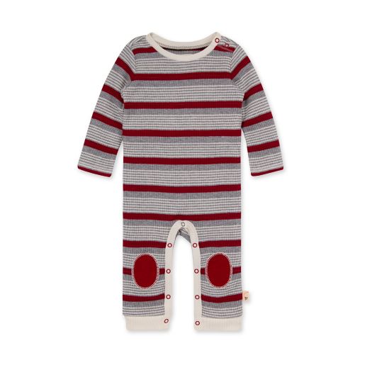 Burt S Bees Baby Long Road Stripe Thermal Jumpsuit In Red Grey Buybuy Baby