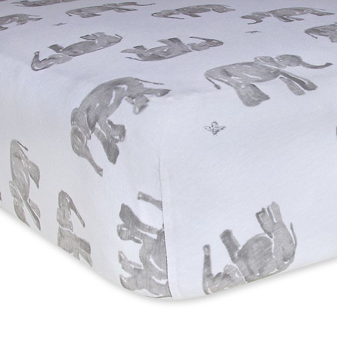 Burt's Bees Baby® Organic Cotton Wandering Elephants Fitted Crib Sheet in Cloud