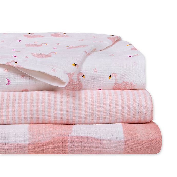 Burt's Bees Baby® 3-Pack Graceful Swan Woven Muslin Receiving Blankets in Blossom