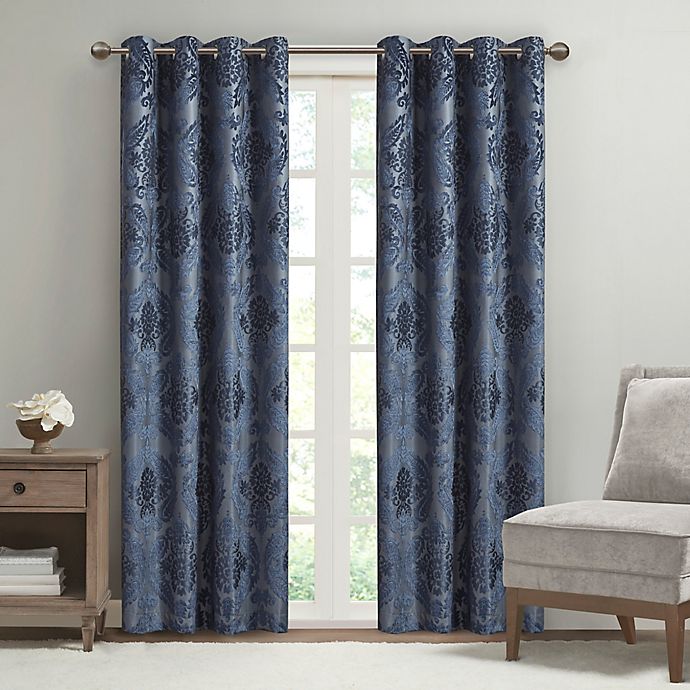 SunSmart Amelia 84-Inch Paisley Total Blackout Grommet Top Window Curtain Panel in Navy