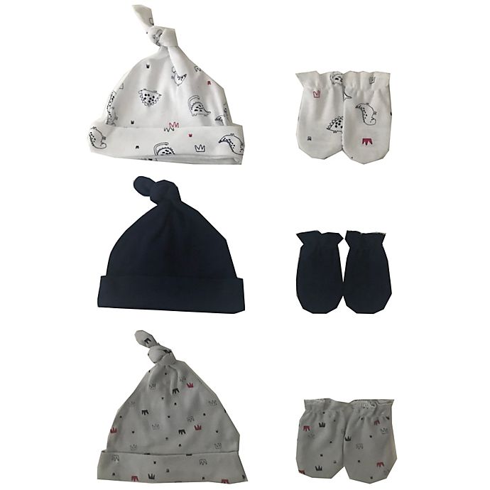 Sterling Baby 9-Piece Dino Hat and Mitten Set in White/Blue